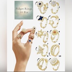 14K Gold Plated Fidget Anxiety Rings Adjustable Spinner Ring NWT